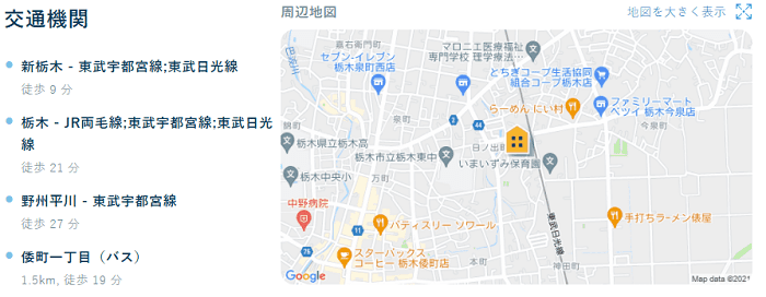 ビレッジハウス栃木日ノ出タワー地図写真